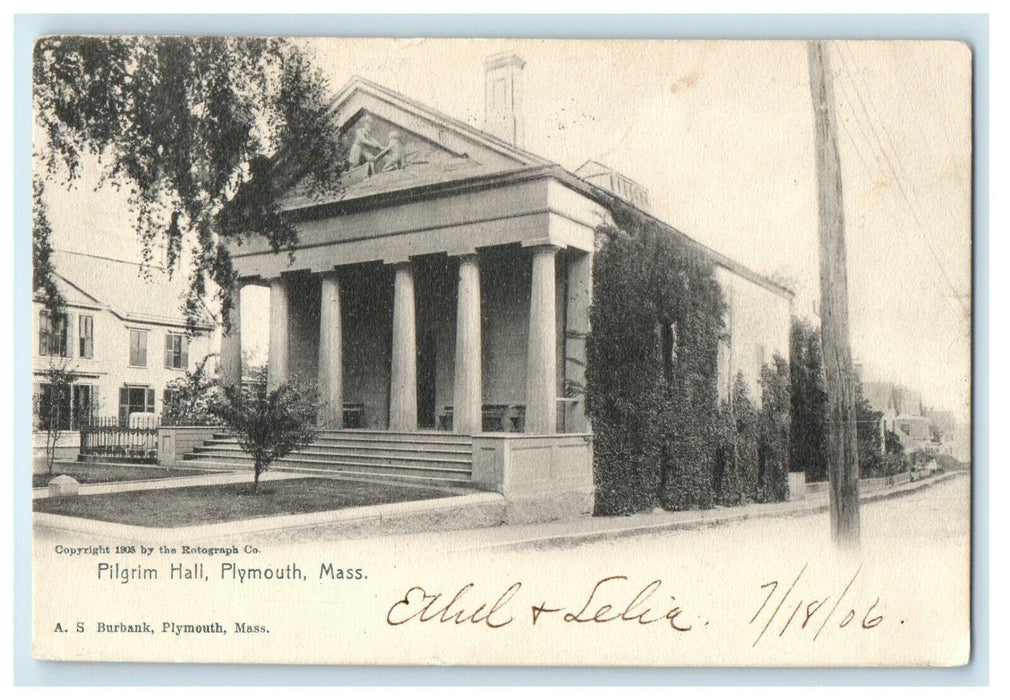 1906 Pilgrim Hall, Plymouth Massachusetts MA Posted Antique Postcard