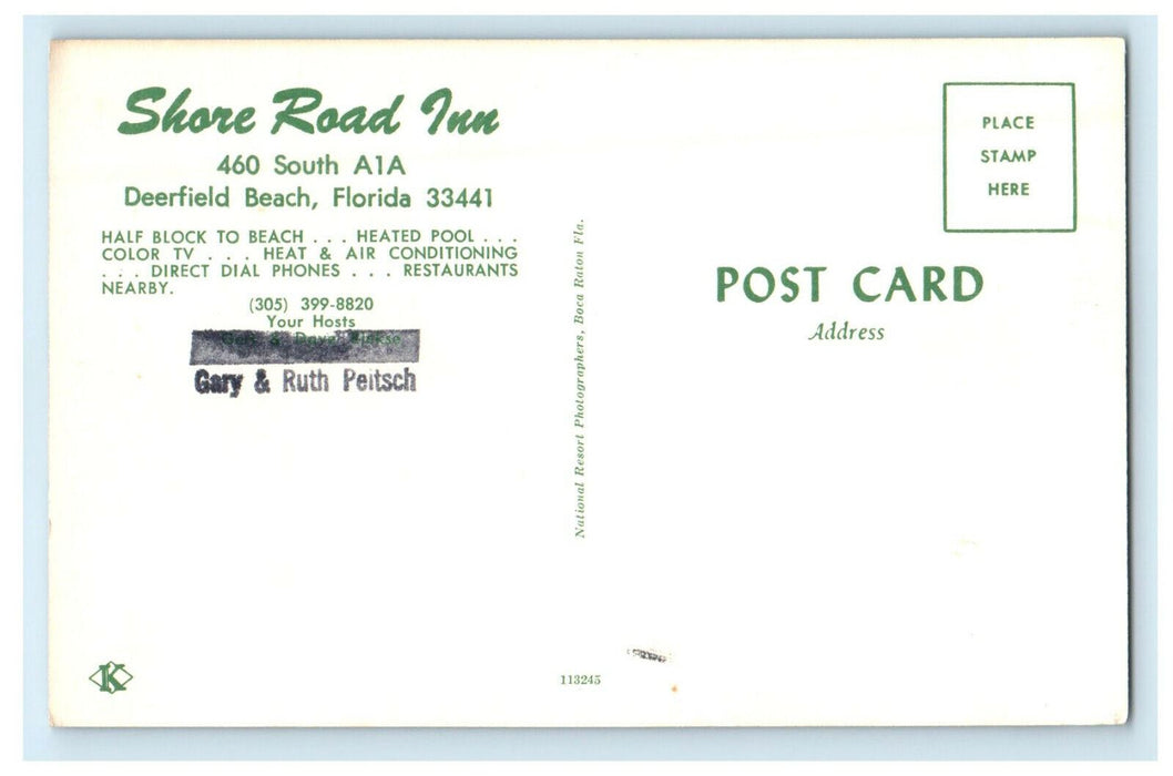 Shore Road Inn 460 South A1A Deerfield Beach Florida FL Postcard
