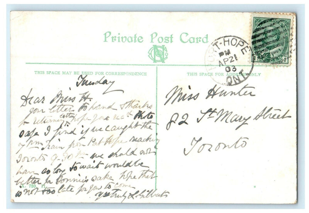 1908 View Of Harbor Port Hope Ontario Canada Posted Antique Postcard