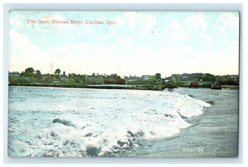 1908 The Dam Ottawa River Carillon Quebec Canada Posted Antique Postcard