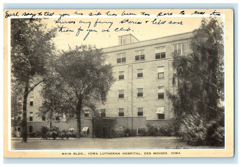 1939 Main Bldg. Iowa Lutheran Hospital Des Moines IA Posted Vintage Postcard