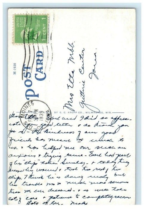 1939 Main Bldg. Iowa Lutheran Hospital Des Moines IA Posted Vintage Postcard