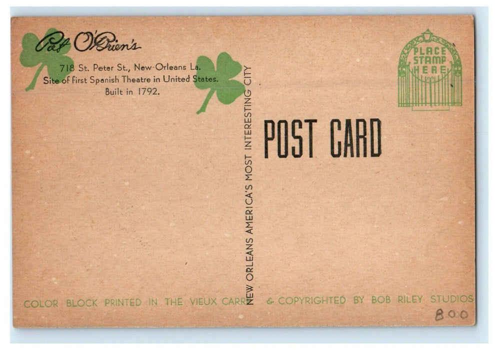 c1940's Pat O'Briens Spanish Theatre Bar Restaurant New Orleans LA Postcard
