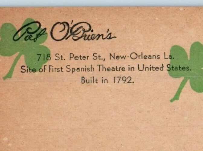 c1940's Pat O'Briens Spanish Theatre Bar Restaurant New Orleans LA Postcard