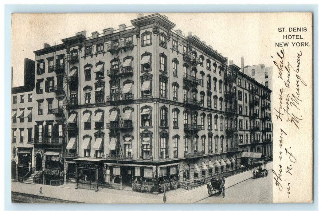 1901 Carriage in Front of St. Denis Hotel New York NY Postcard
