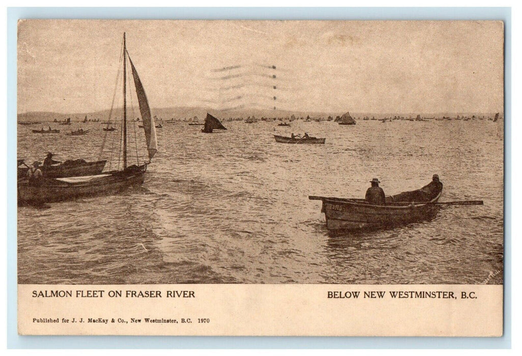 1909 Salmon Fleet On Fraser River Below New Westminster B.C Canada Postcard