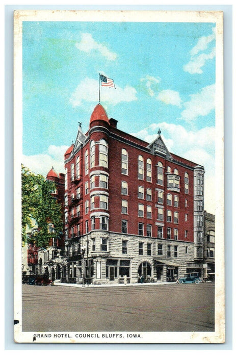 c1920's  Street View Of Grand Hotel Council Bluffs Iowa IA Vintage Postcard