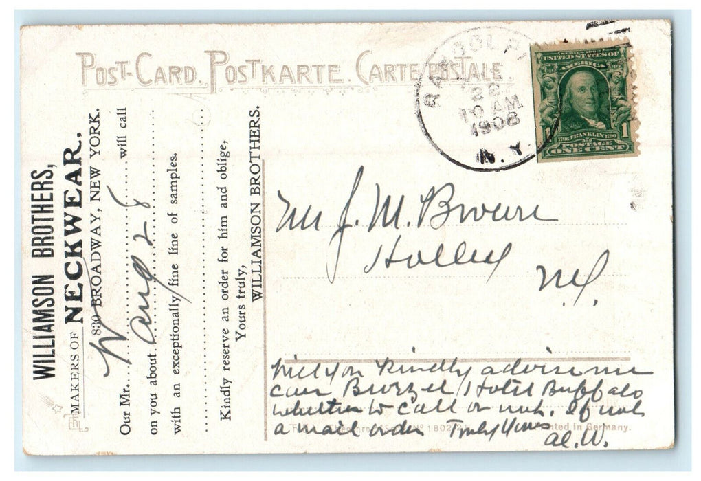 1908 Longing to See You, William Brothers, Randolph NY Advertising Postcard