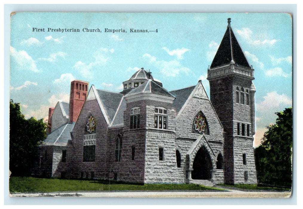 c1910 First Presbyterian Church, Emporia Kansas KS Unposted Antique Postcard