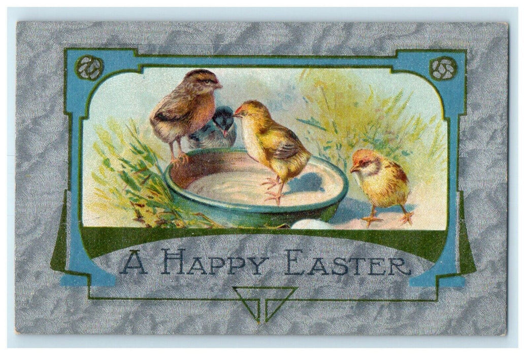 c1910's Greetings Easter Chicks Playing Basin Unposted Antique Postcard