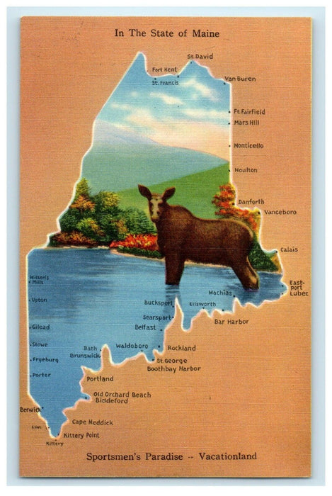 1933 Sportsmen Paradise - Vacationland, In the State of Maine ME Postcard