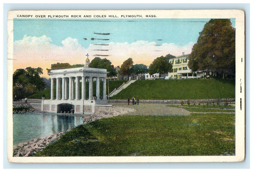 1933 Canopy Over Plymouth Rock And Coles Hill Plymouth Massachusetts MA Postcard