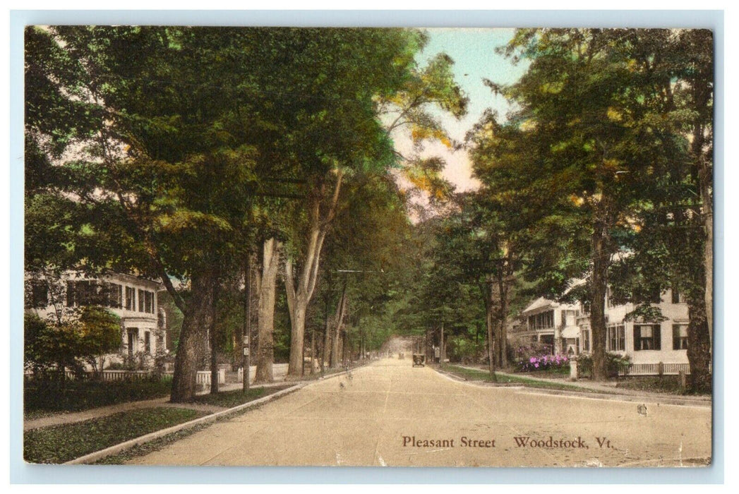 c1910's View Pleasant Street View Handcolored Woodstock Vermont VT Postcard