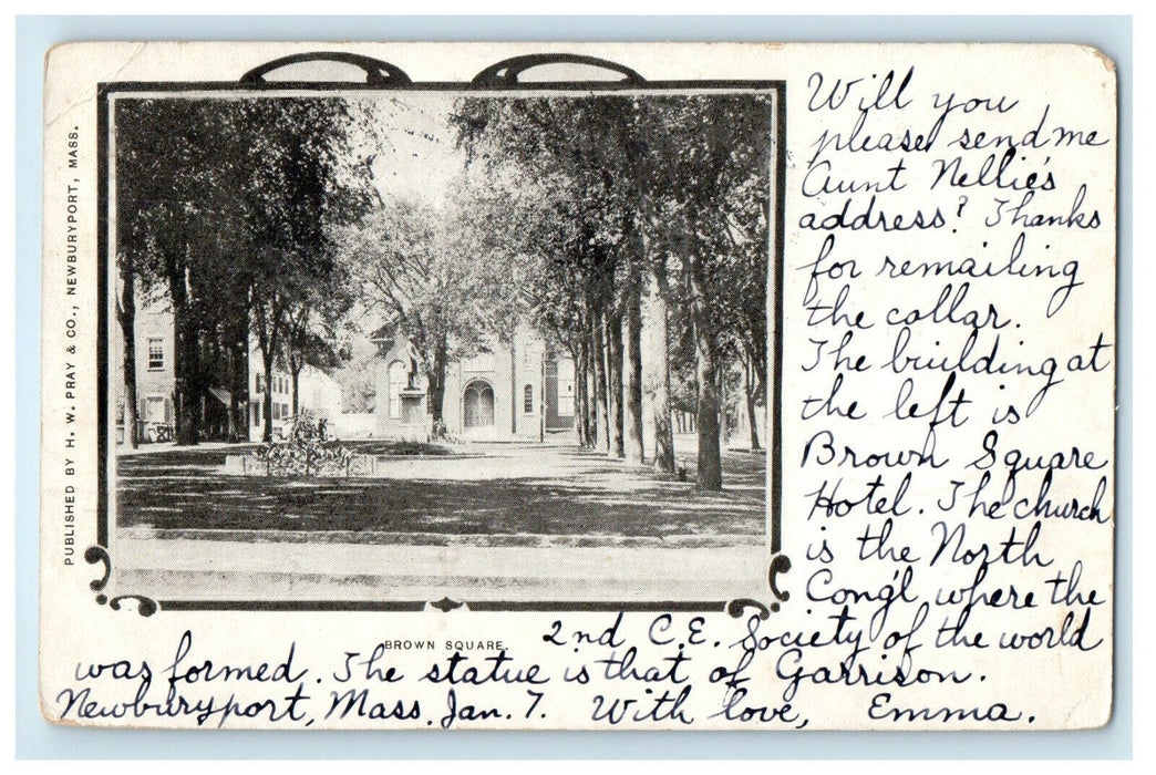 1906 Brown Square Hotel, Newburyport Massachusetts MA Posted Antique Postcard