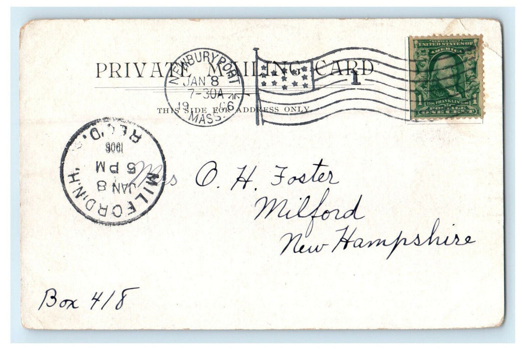 1906 Brown Square Hotel, Newburyport Massachusetts MA Posted Antique Postcard