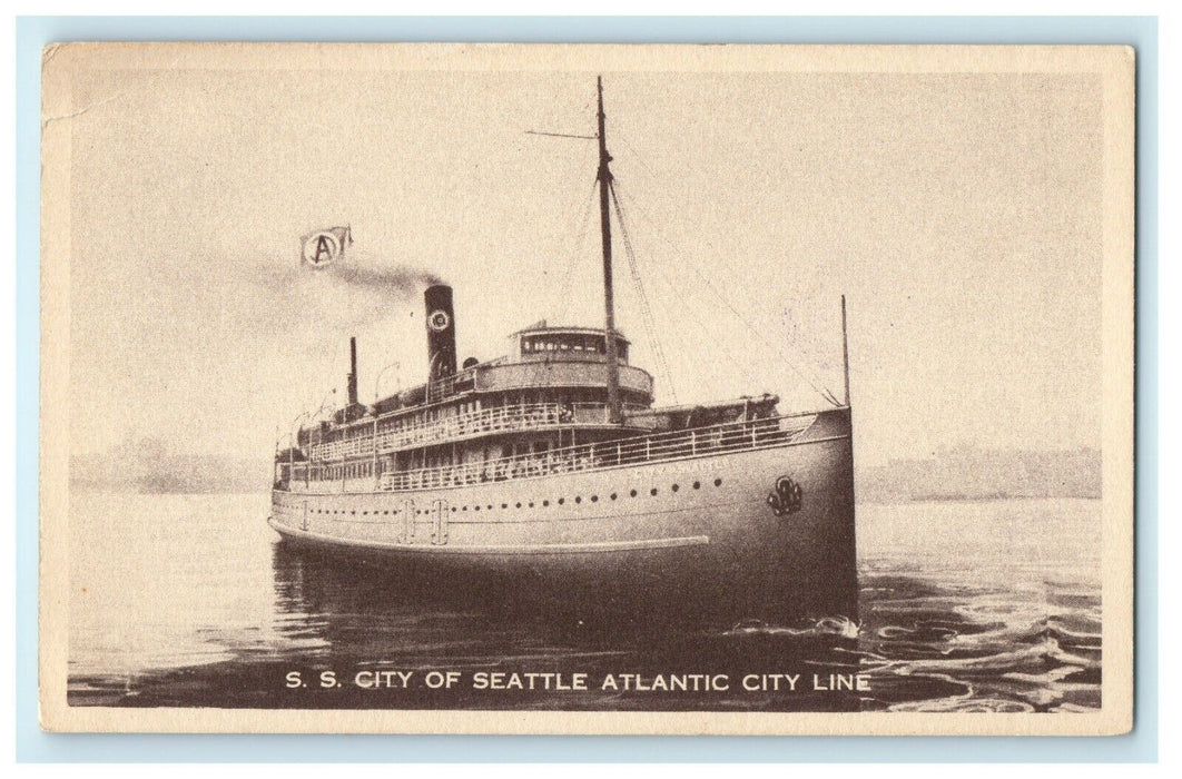 1923 S.S. City of Seattle, Atlantic City Line Washington WA Vintage Postcard