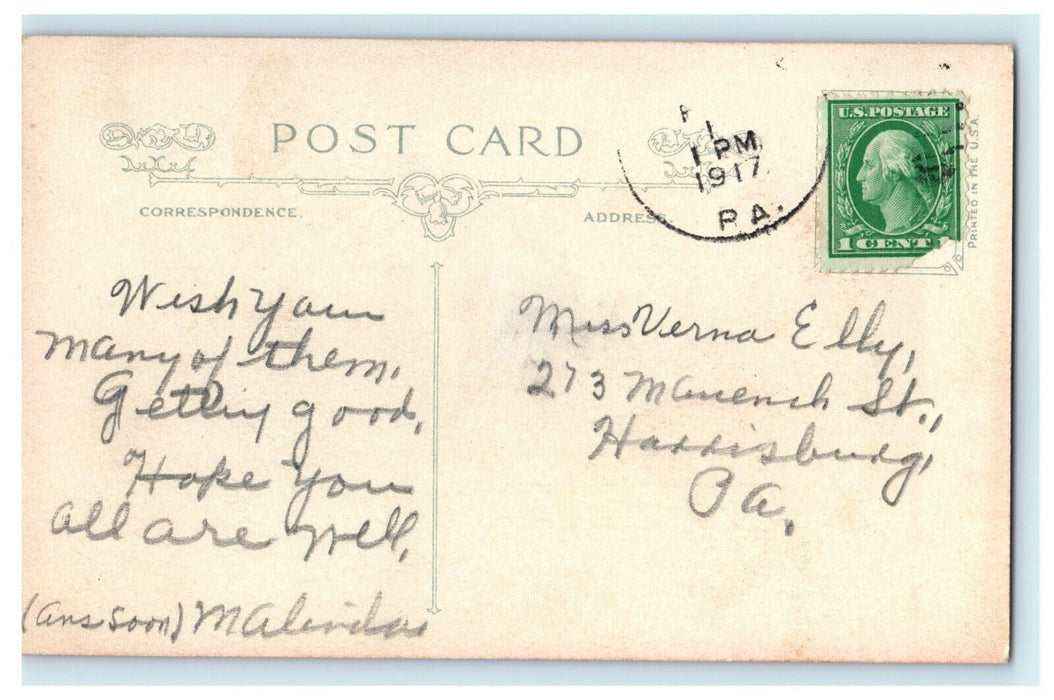 1917 Little Girl Playing Piano Twelvetrees Valentine Antique Postcard