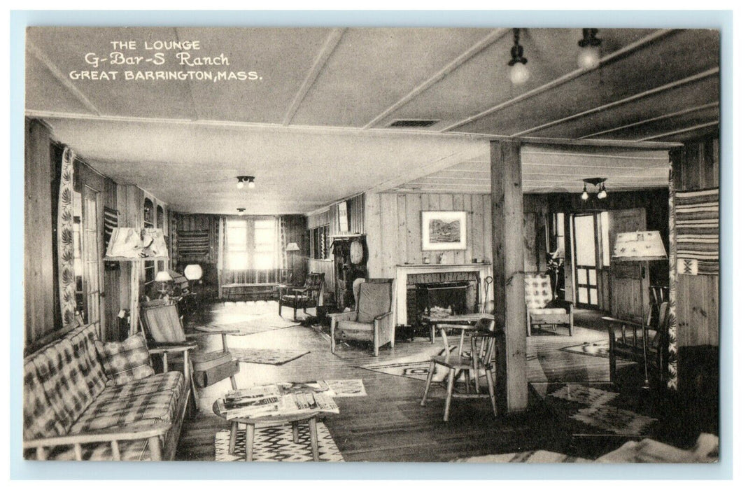 1912 The Lounge, G-Bar-S Ranch, Great Barrington, Massachusetts MA Postcard