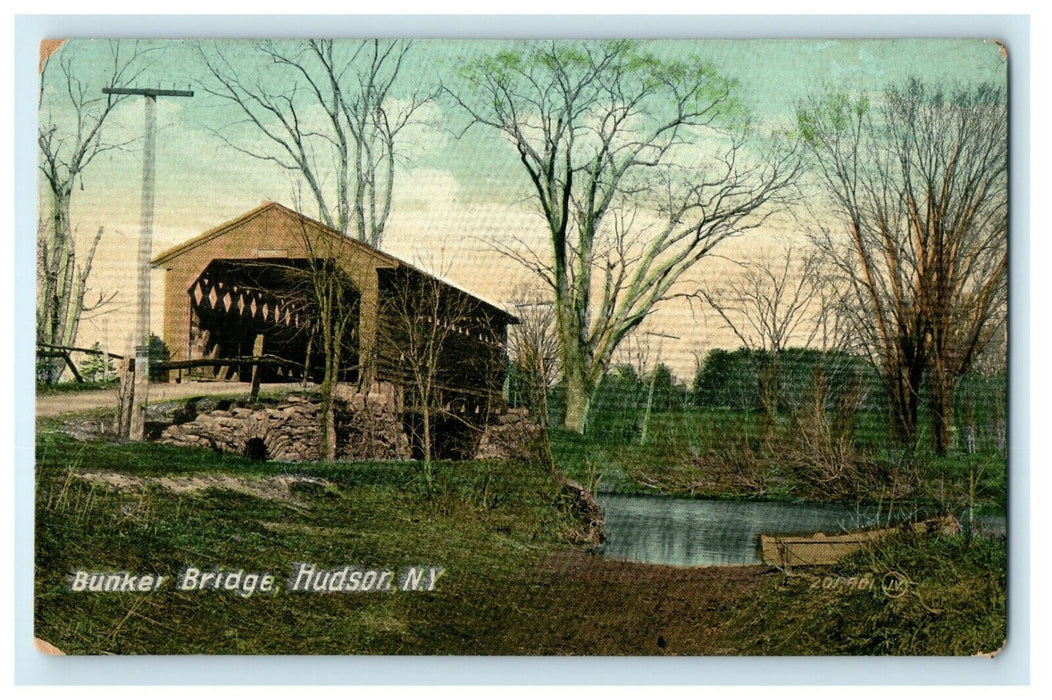 c1910 Bunker Covered Bridge Hudson New York NY Antique Postcard