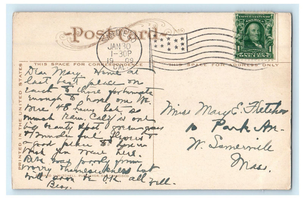 1909 Old Mission Bells Old Town San Diego California CA Posted Antique Postcard