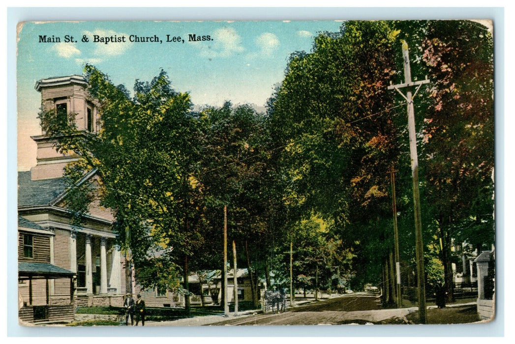 1907 Main Street and Baptist Church, Lee, Massachusetts Postcard