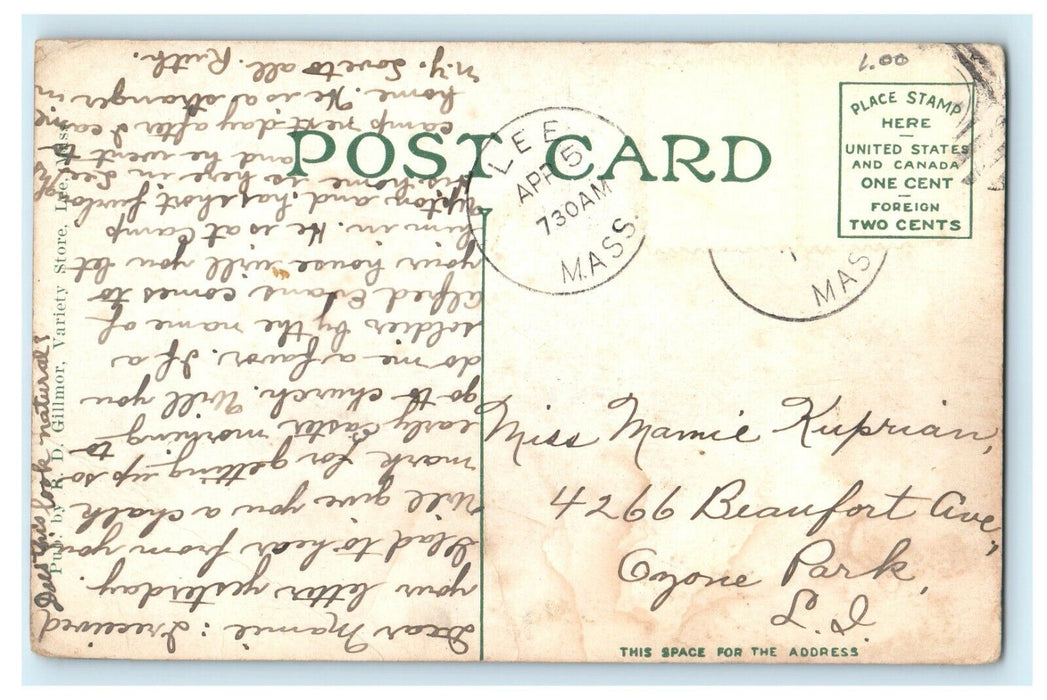1907 Main Street and Baptist Church, Lee, Massachusetts Postcard