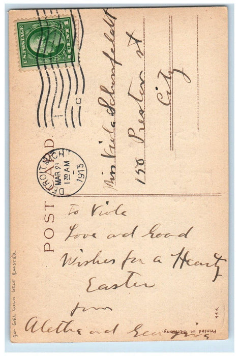 1913 Easter Rooster Chasing Elf Gnome Basket Of Eggs Gel Golt Gilt Postcard