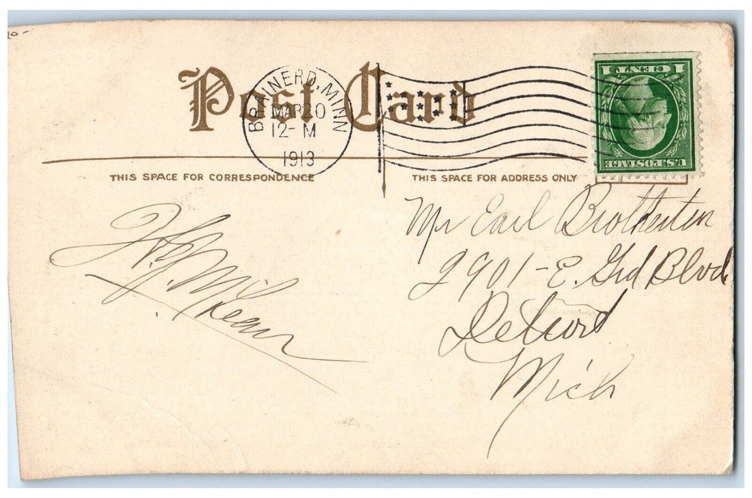 1913 Happy Easter Rabbit Pulling Cart With Basket Eggs Fell Brainerd MN Postcard