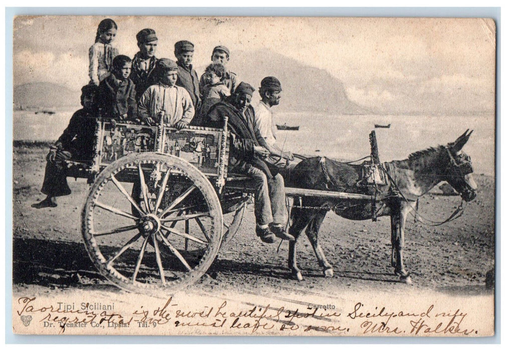 c1905 Passengers in Horse Cart Tipi Sicilliani Italy Antique Posted Postcard