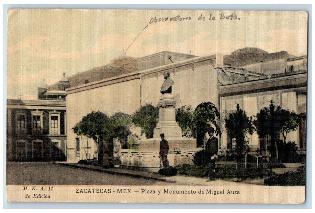 1913 Plaza Y Monumento De Miguel Auza Zacatecas Mexico Antique Postcard