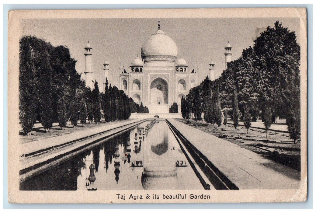 1927 Taj Agra and Its Beautiful Garden Agra India Vintage Posted Postcard
