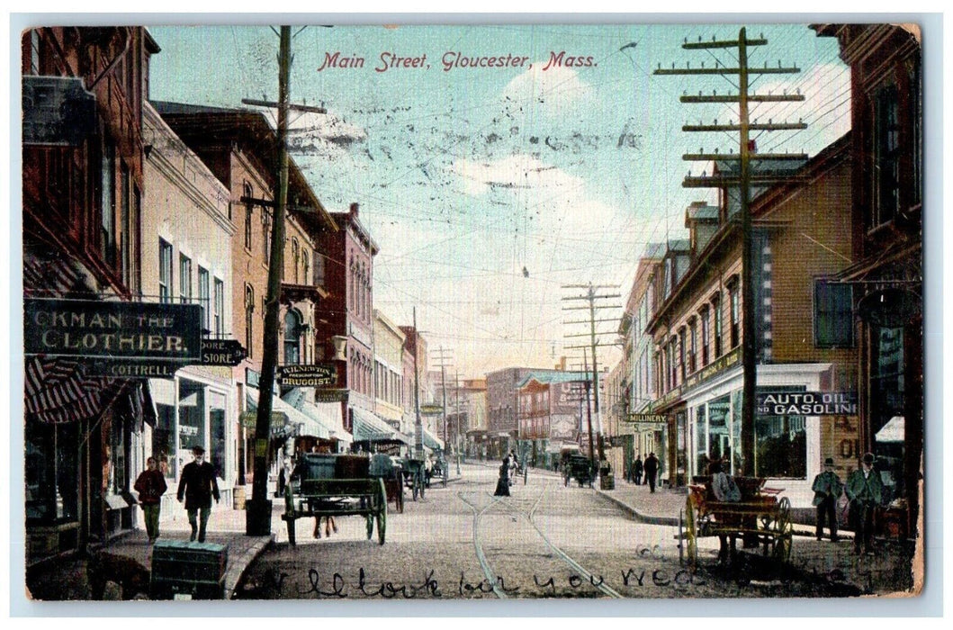 1907 Main Street Store Exterior Horse Carriage Gloucester Massachusetts Postcard