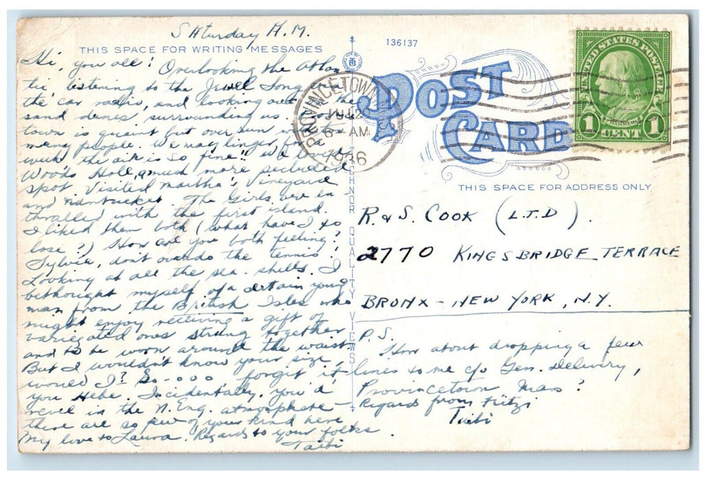 1936 Sand Dunes Grass Cape Cod Massachusetts MA Vintage Antique Posted Postcard