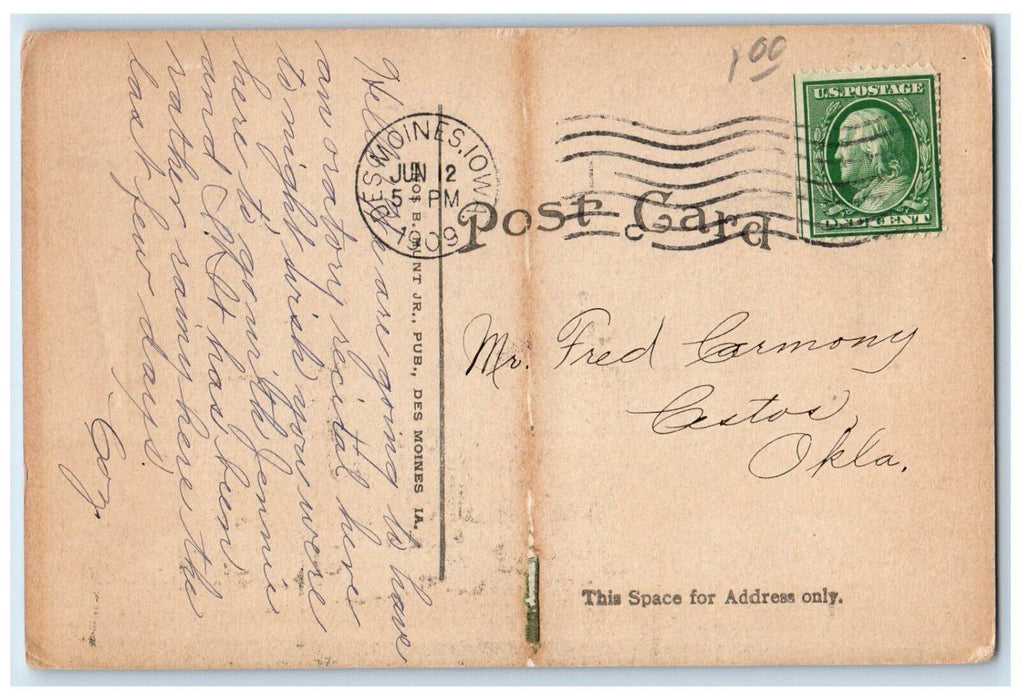 1909 Yeomen Castle Supreme Office Des Moines Iowa IA Posted Antique Postcard
