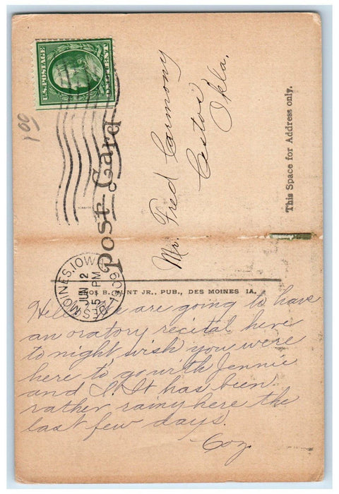 1909 Yeomen Castle Supreme Office Des Moines Iowa IA Posted Antique Postcard