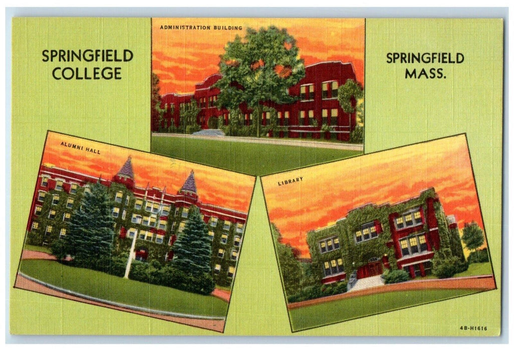 c1940 Springfield College Multiview Exterior Springfield Massachusetts Postcard