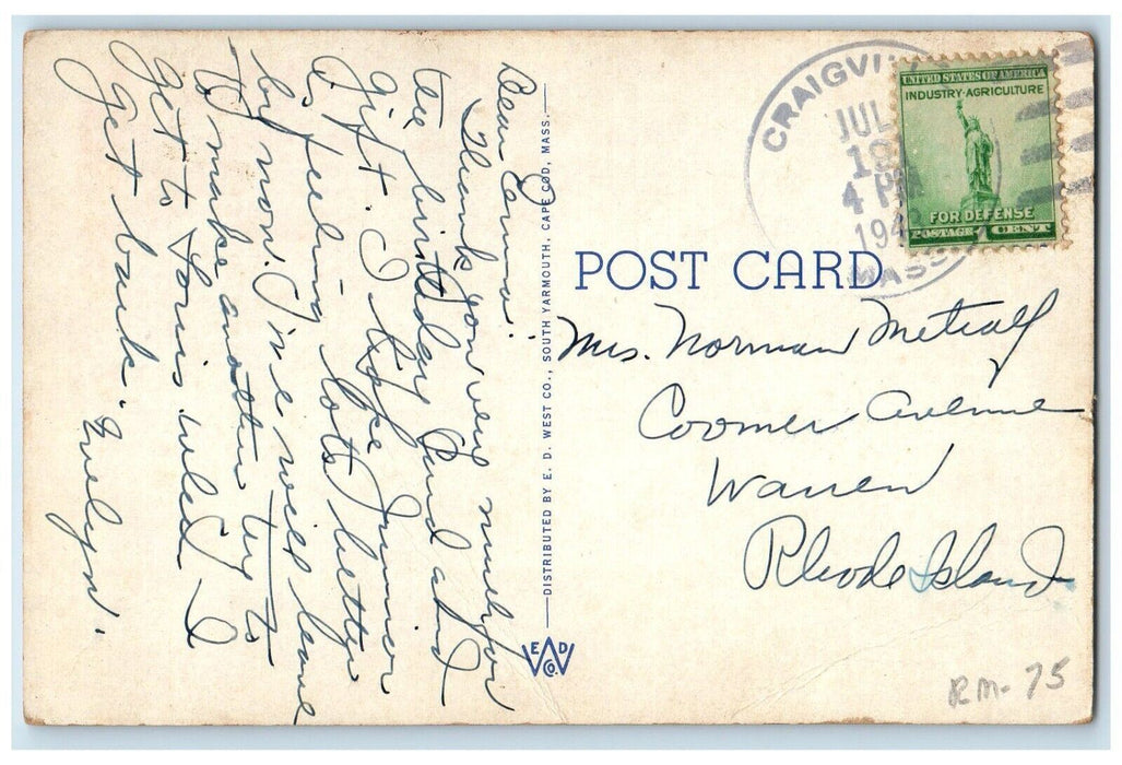 1943 Craigville Beach Swimming Patio Cape Cod Massachusetts MA Vintage Postcard