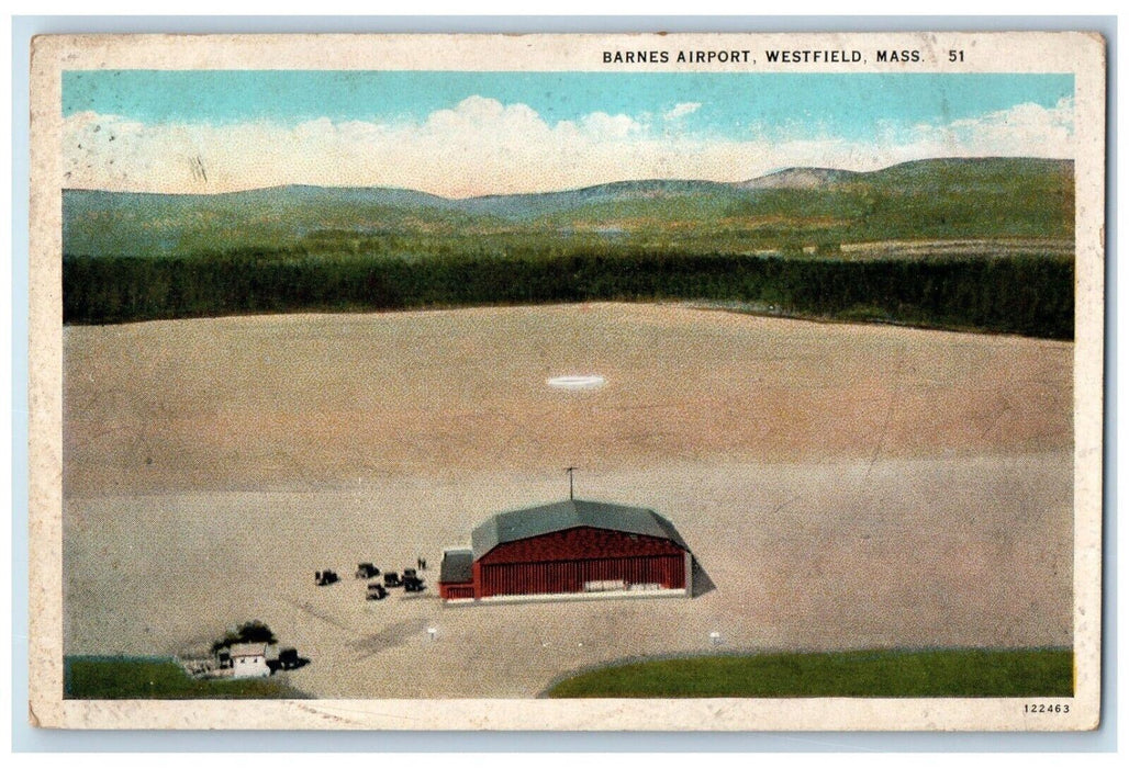 c1920 Barnes Airport Exterior Building Field Westfield Massachusetts MA Postcard