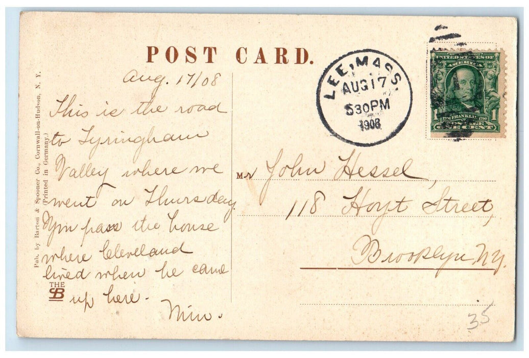 1908 Cold Spring Tyringham Road Street Trees Lee Massachusetts Vintage Postcard
