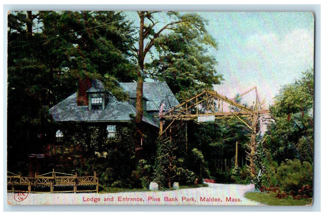 c1910 Lodge and Entrance Pine Bank Park Malden Massachusetts MA Postcard