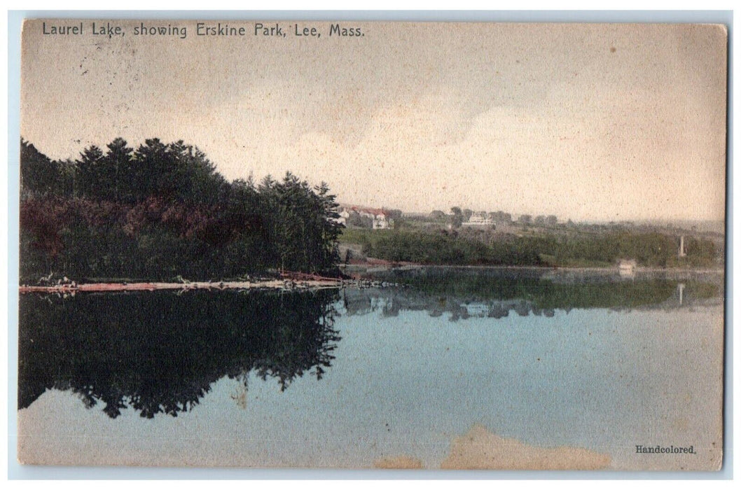 1907 Laurel Lake Showing Erskine Park River Lee Massachusetts Vintage Postcard