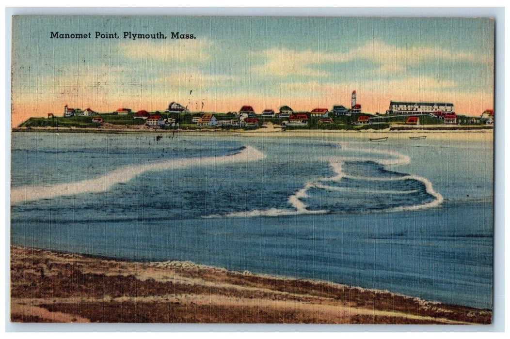 1951 Manomet Point Beach Waves Plymouth Massachusetts Vintage Antique Postcard