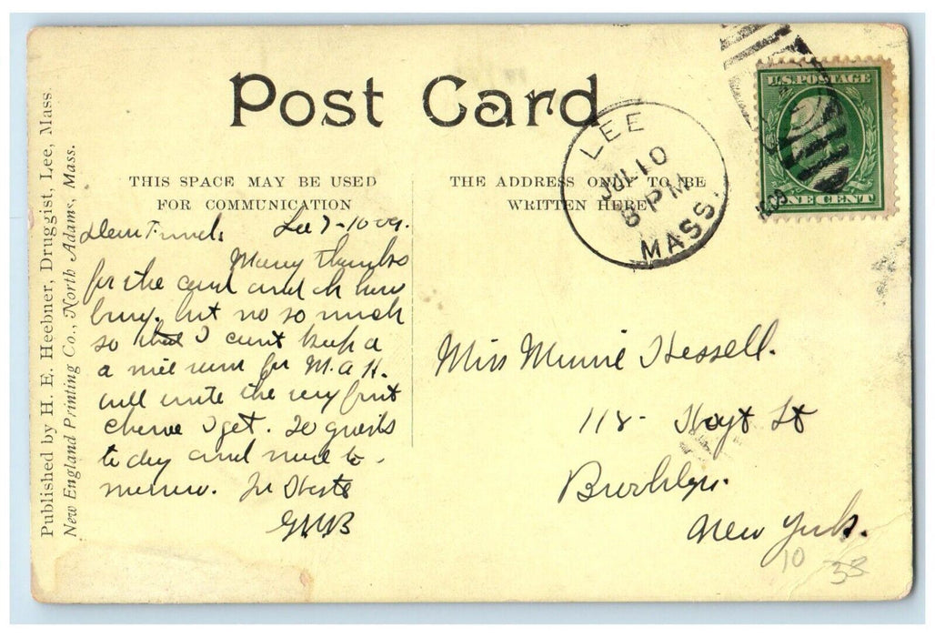 1909 Laurel Lake River Water Trees Lee Massachusetts MA Vintage Antique Postcard