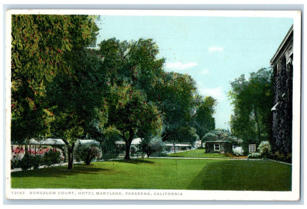 c1910's Bungalow Court Hotel Maryland Pasadena California CA Phostint Postcard