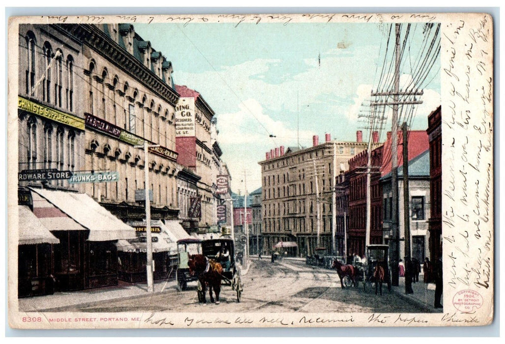 1903 Middle Street Horse Carriage Hardware Store View Portland Maine ME Postcard