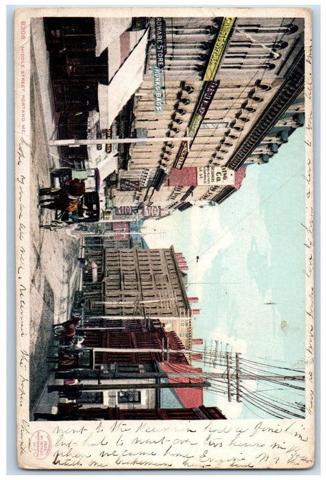 1903 Middle Street Horse Carriage Hardware Store View Portland Maine ME Postcard