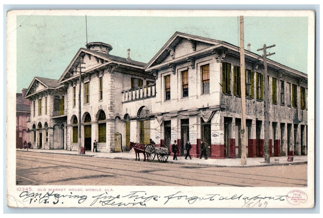 1909 Old Market House Horse Wagon Street View Mobile Alabama AL Antique Postcard