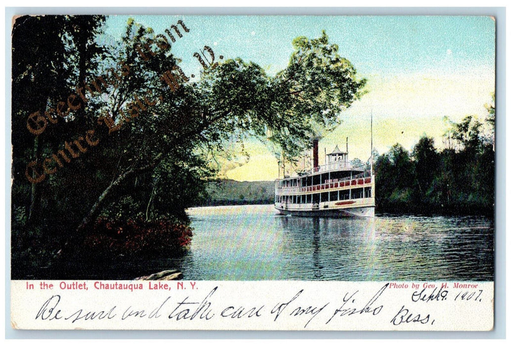 1907 Double Deck Boat Greetings from Center Lisle New York NY Postcard