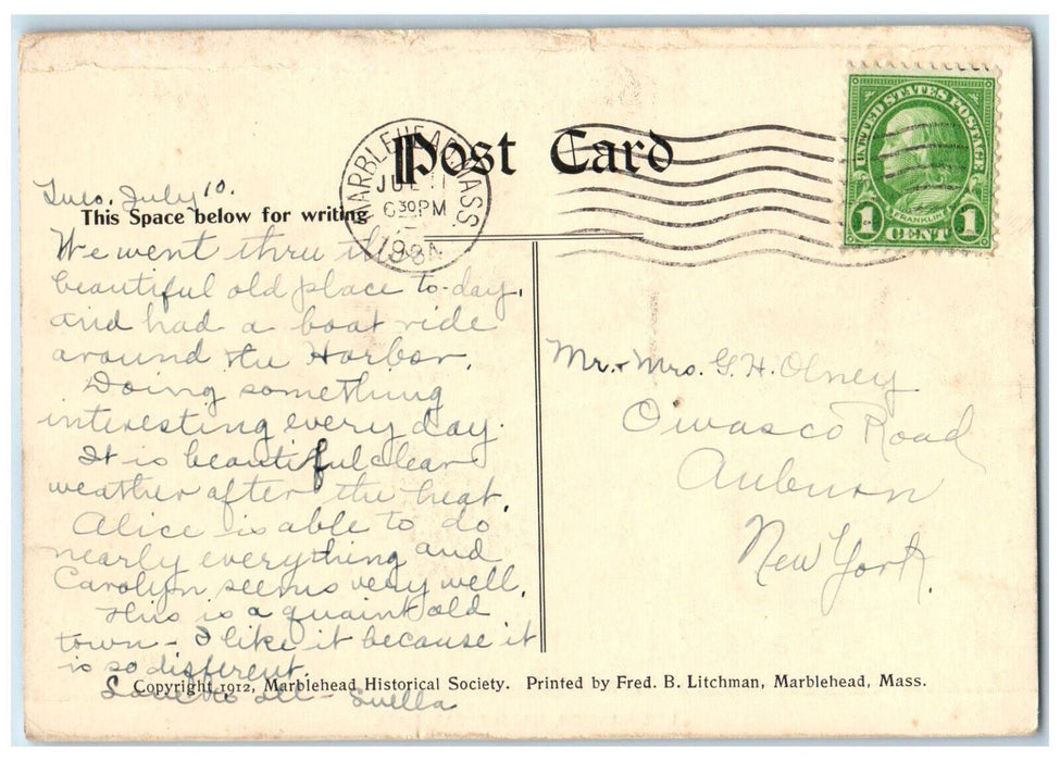 1934 Lee Mansion Marblehead Massachusetts MA Vintage Posted Postcard