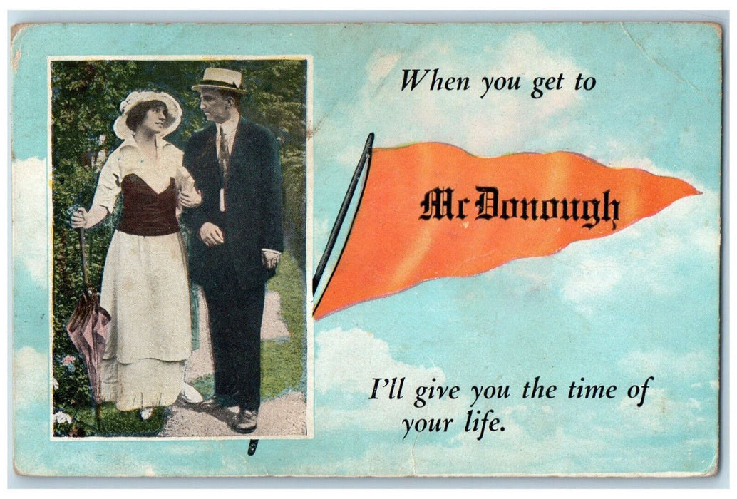 1924 Couple Scene Mcdonough Orange Pennant New York NY Cloud Postcard